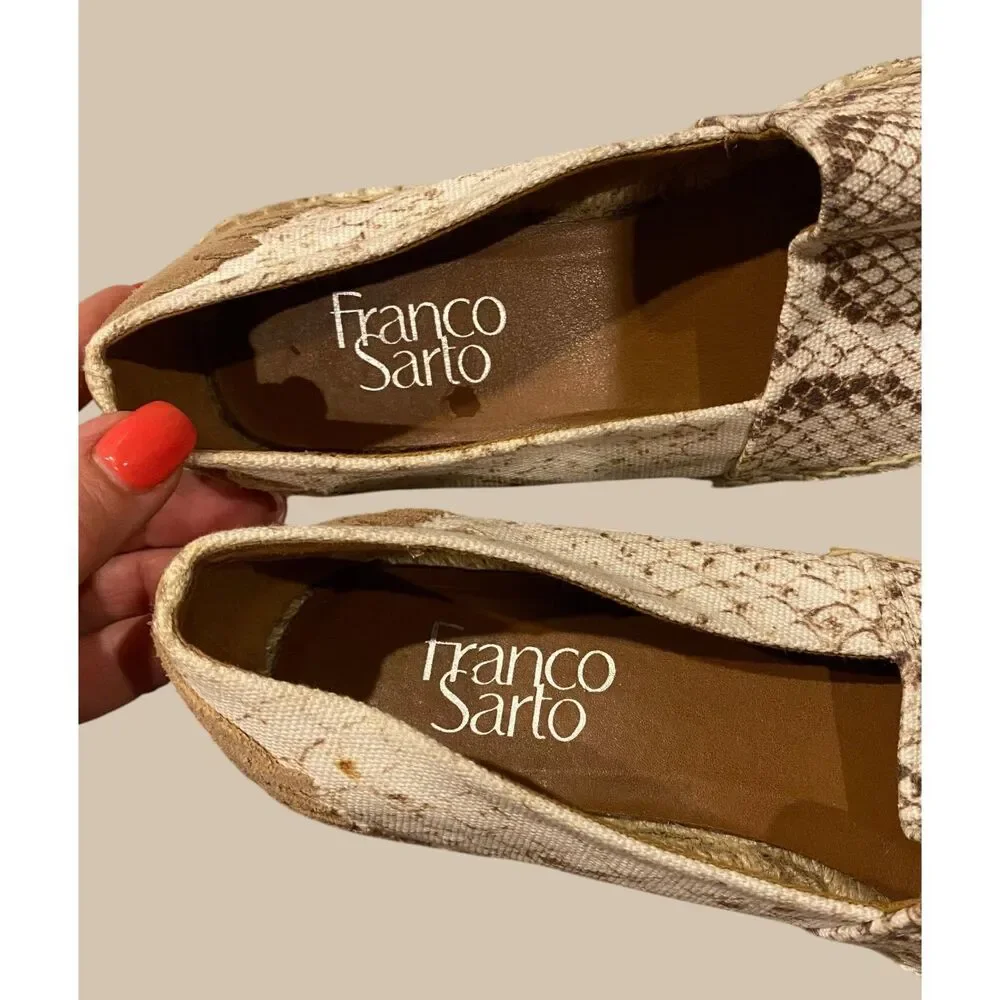 FRANCO SARTO Kenna Espadrille Flats Snake Print Beige Sz 6.5